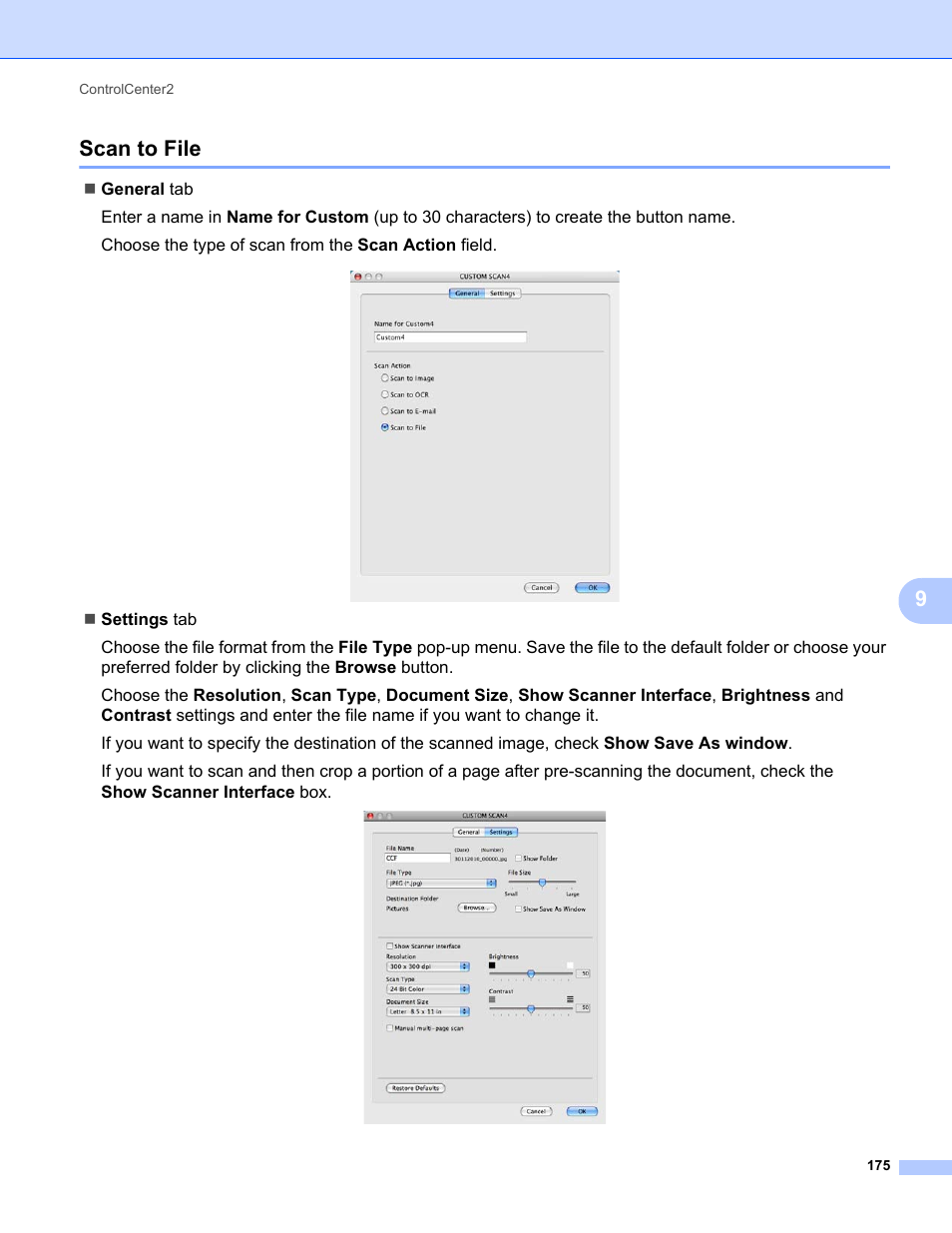 Scan to file, 9scan to file | Brother MFC-9120CN User Manual | Page 183 / 215