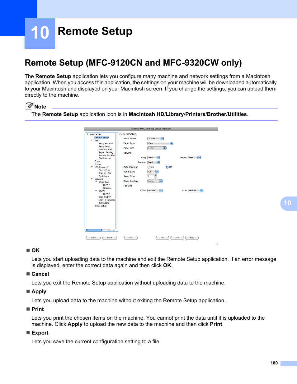 10 remote setup, Remote setup (mfc-9120cn and mfc-9320cw only), Remote setup | Brother MFC-9120CN User Manual | Page 188 / 215