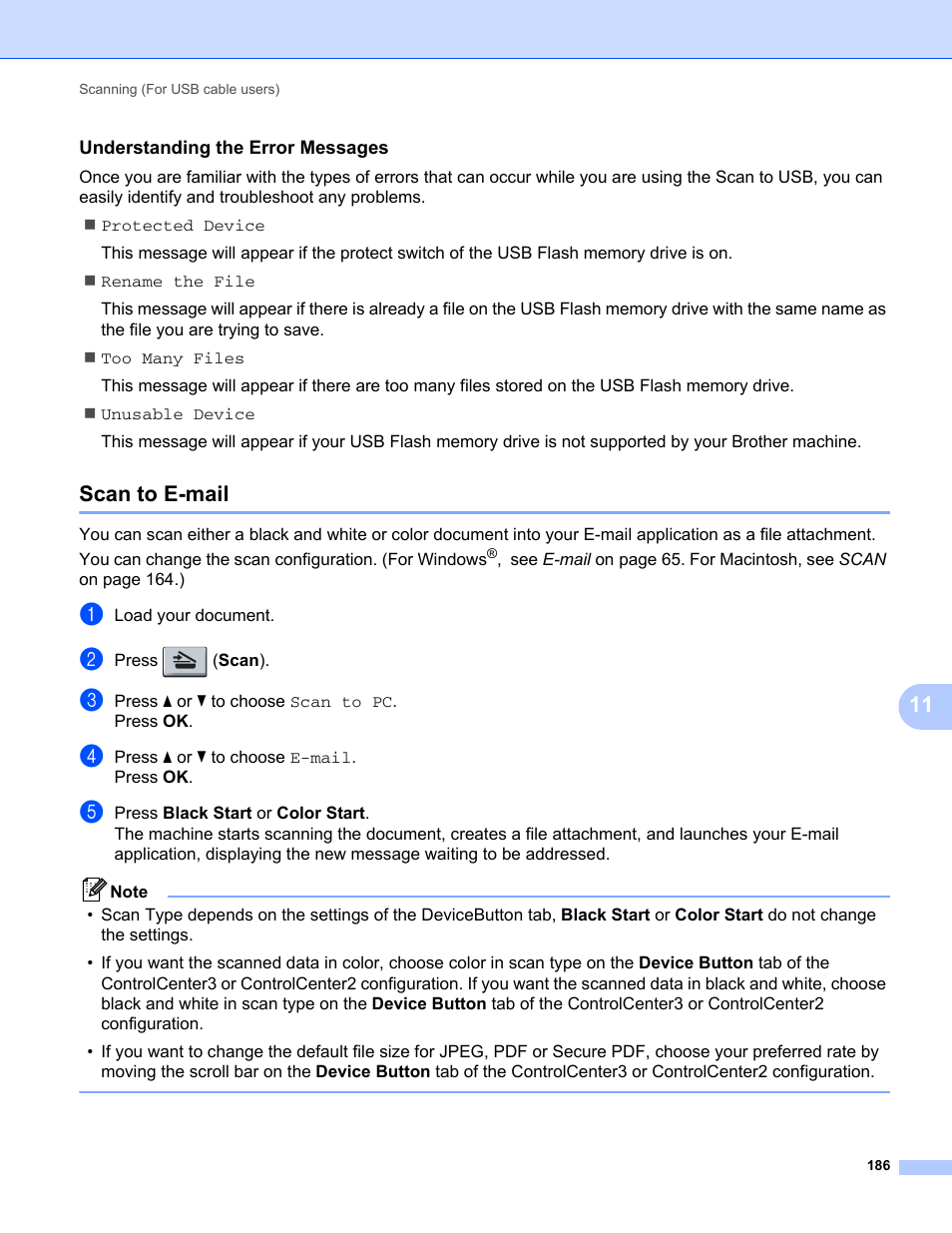 Understanding the error messages, Scan to e-mail | Brother MFC-9120CN User Manual | Page 194 / 215