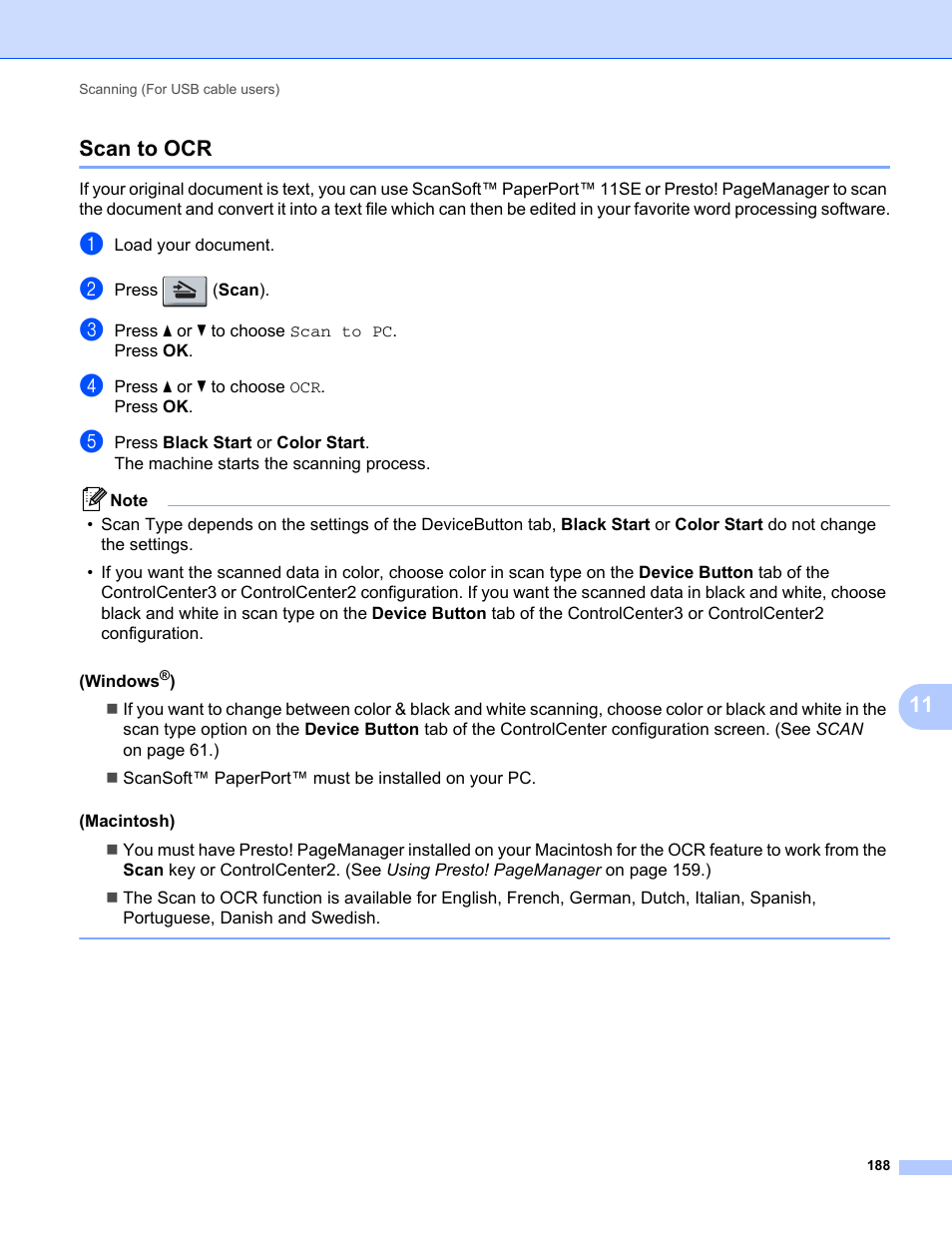 Scan to ocr, 11 scan to ocr | Brother MFC-9120CN User Manual | Page 196 / 215