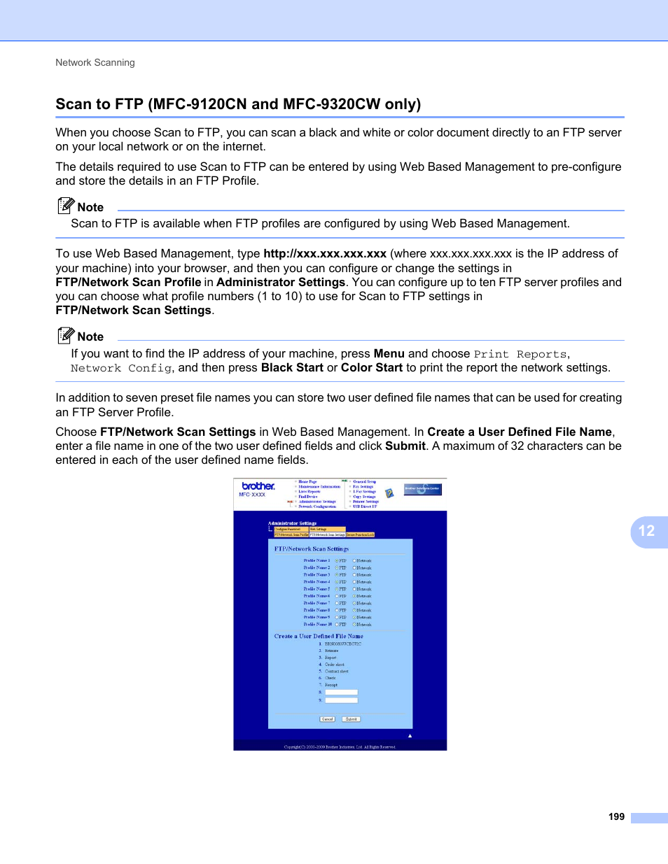 Scan to ftp (mfc-9120cn and mfc-9320cw only) | Brother MFC-9120CN User Manual | Page 207 / 215