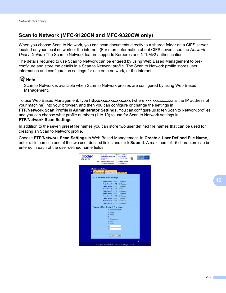 Scan to network (mfc-9120cn and mfc-9320cw only) | Brother MFC-9120CN User Manual | Page 210 / 215