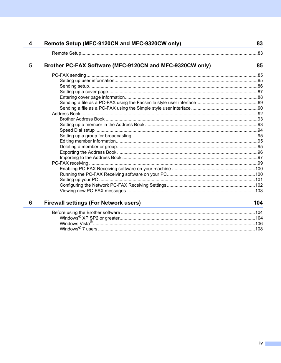 Brother MFC-9120CN User Manual | Page 5 / 215