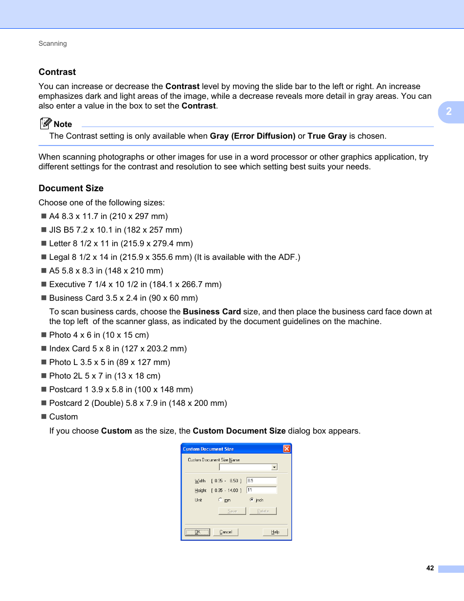 Contrast, Document size | Brother MFC-9120CN User Manual | Page 50 / 215