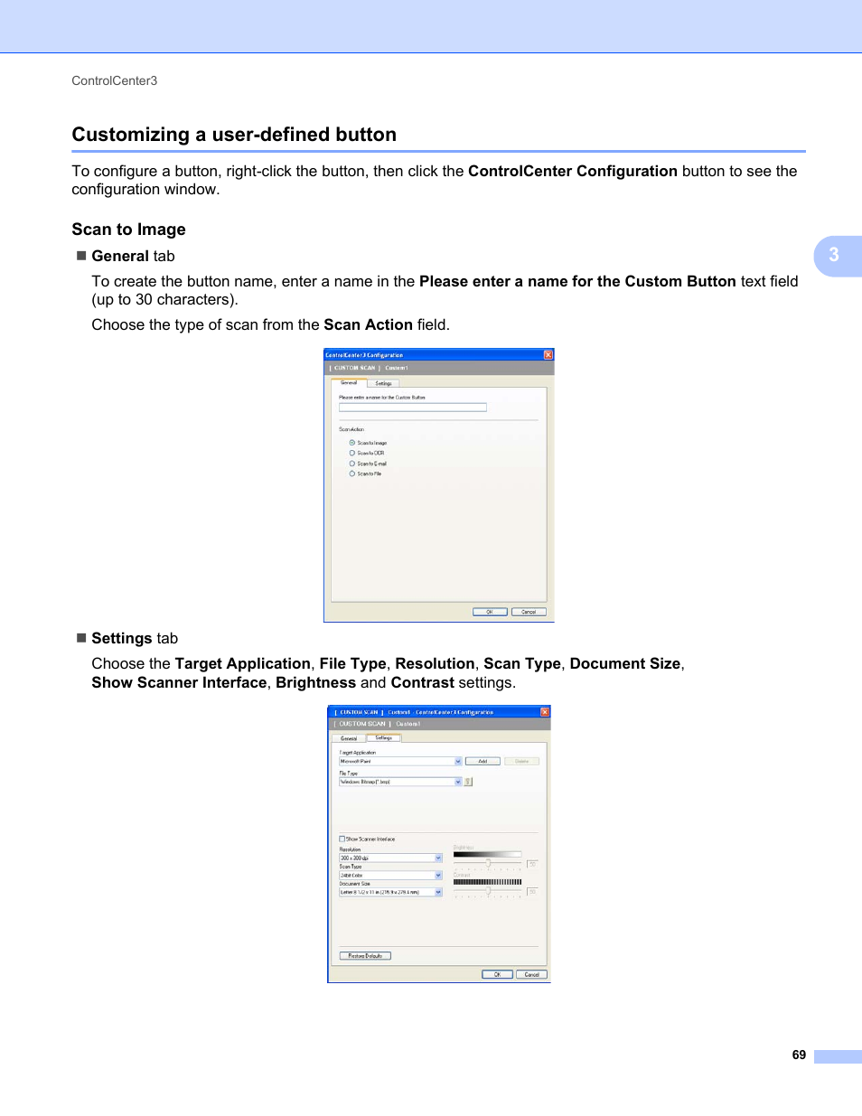 Customizing a user-defined button, Scan to image, 3customizing a user-defined button | Brother MFC-9120CN User Manual | Page 77 / 215