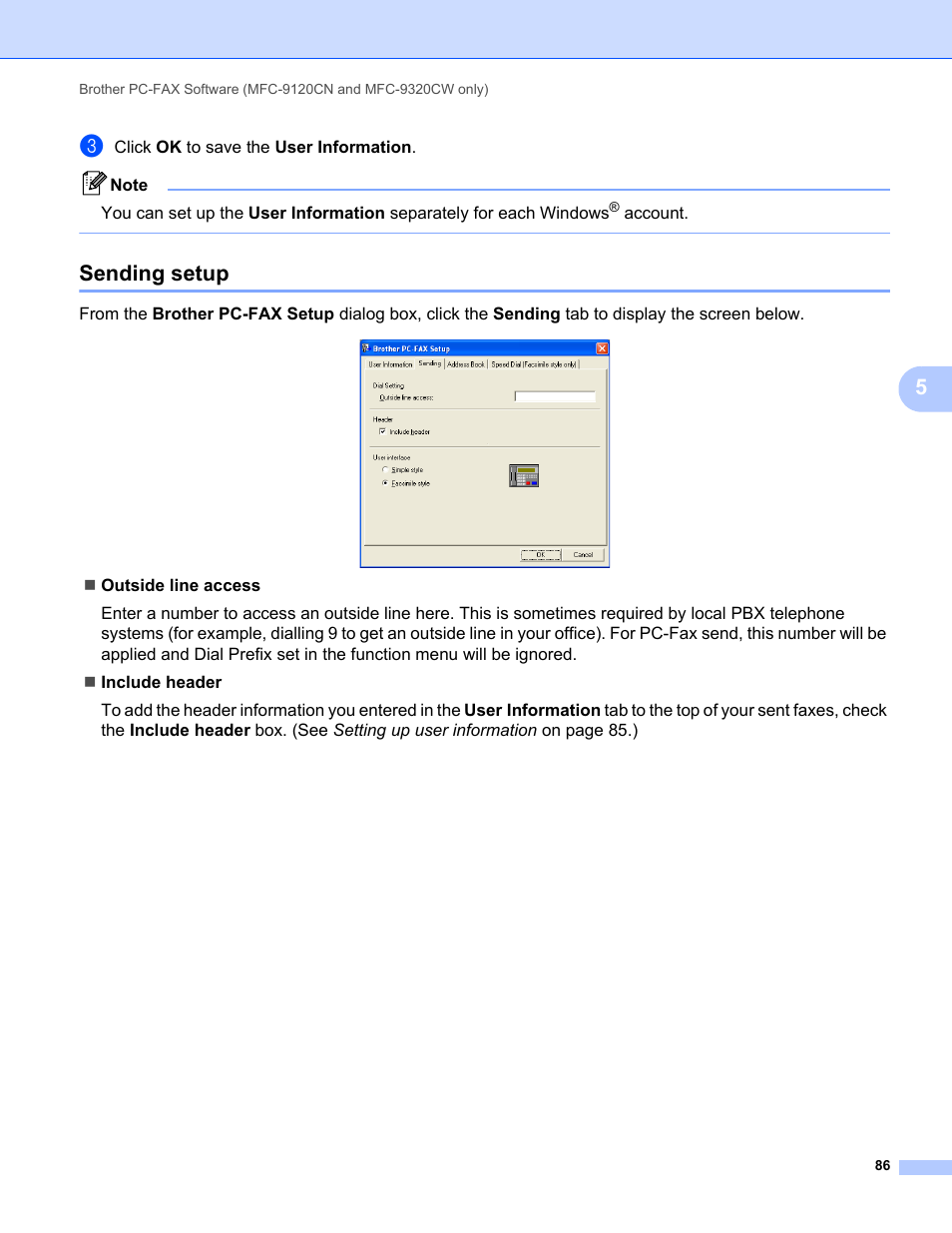 Sending setup | Brother MFC-9120CN User Manual | Page 94 / 215