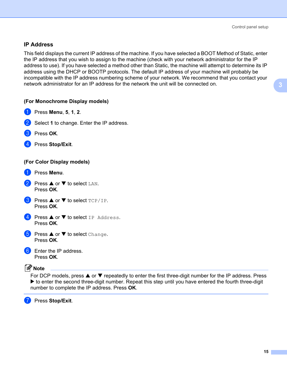 Ip address | Brother MFC-440CN User Manual | Page 21 / 67