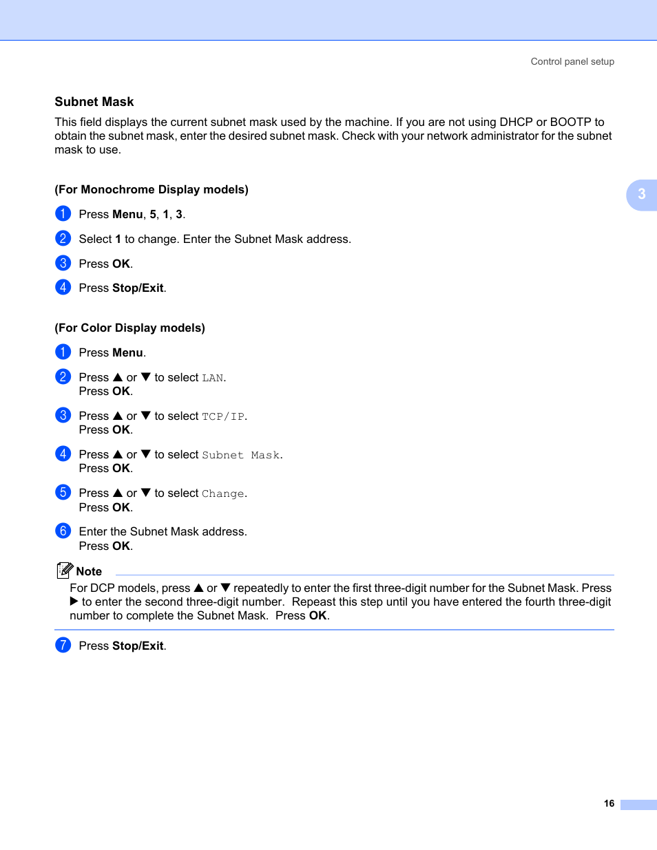 Subnet mask | Brother MFC-440CN User Manual | Page 22 / 67