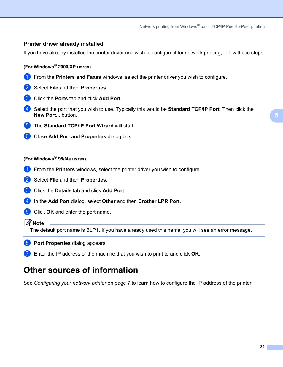 Printer driver already installed, Other sources of information | Brother MFC-440CN User Manual | Page 38 / 67