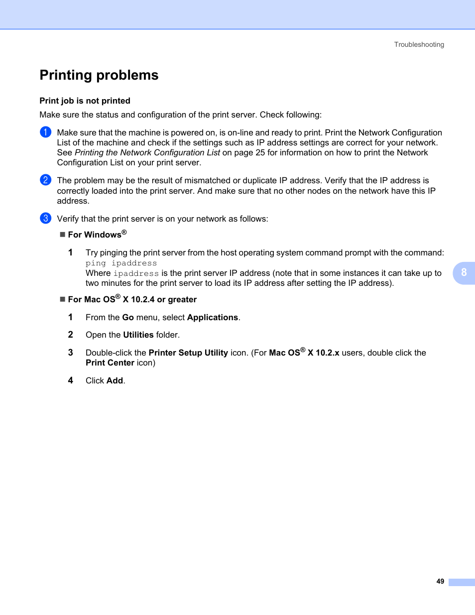 Printing problems | Brother MFC-440CN User Manual | Page 55 / 67