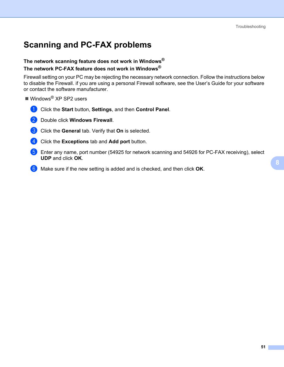 Scanning and pc-fax problems | Brother MFC-440CN User Manual | Page 57 / 67