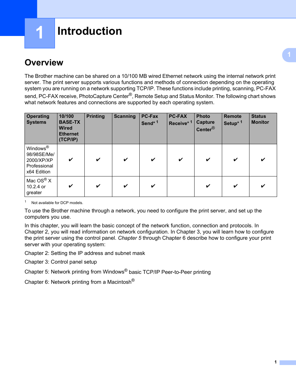 1 introduction, Overview, Introduction | Brother MFC-440CN User Manual | Page 7 / 67