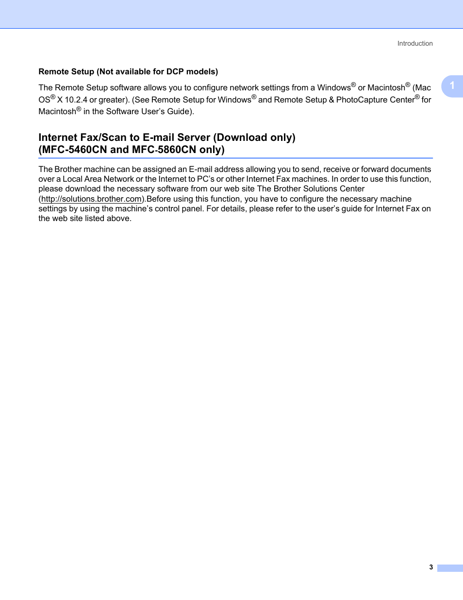 Internet fax/scan to e-mail server (download only), Mfc-5460cn and mfc-5860cn only), 5860cn only) | Brother MFC-440CN User Manual | Page 9 / 67