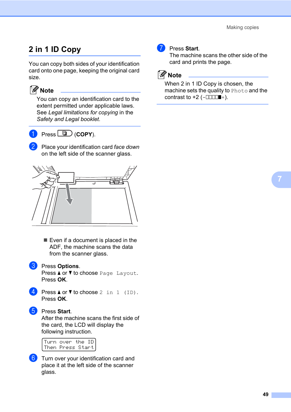 2 in 1 id copy, 72 in 1 id copy | Brother MFC 7460DN User Manual | Page 55 / 76