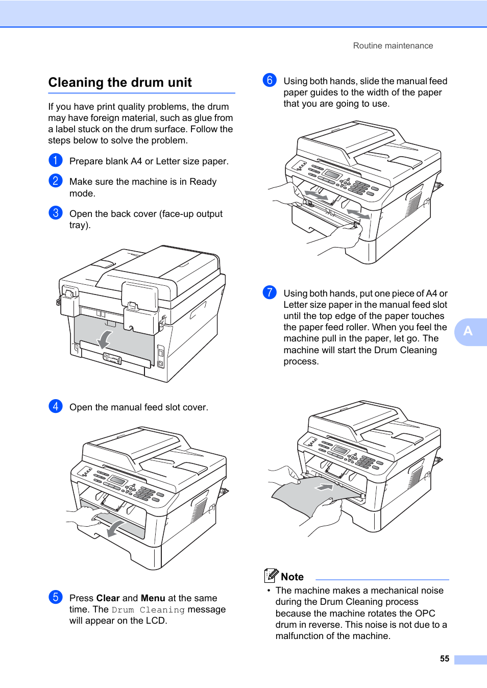Cleaning the drum unit, Acleaning the drum unit | Brother MFC 7460DN User Manual | Page 61 / 76