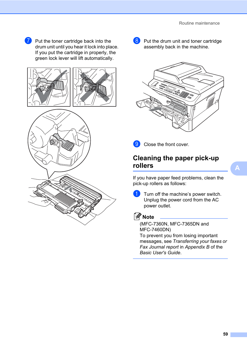 Cleaning the paper pick-up rollers | Brother MFC 7460DN User Manual | Page 65 / 76