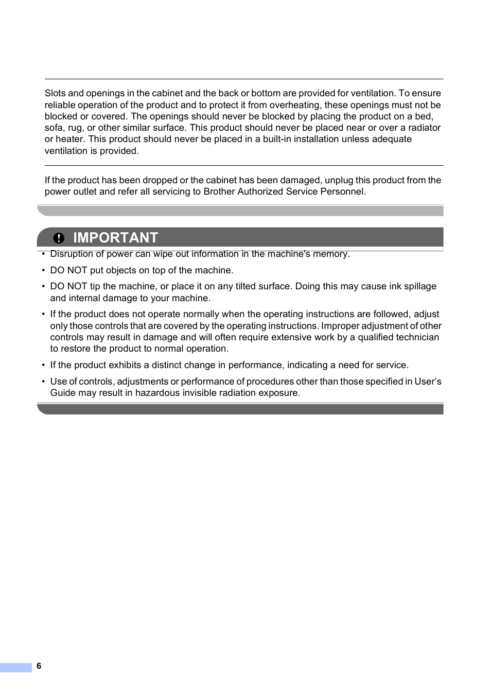 Important | Brother MFC J265W User Manual | Page 6 / 15