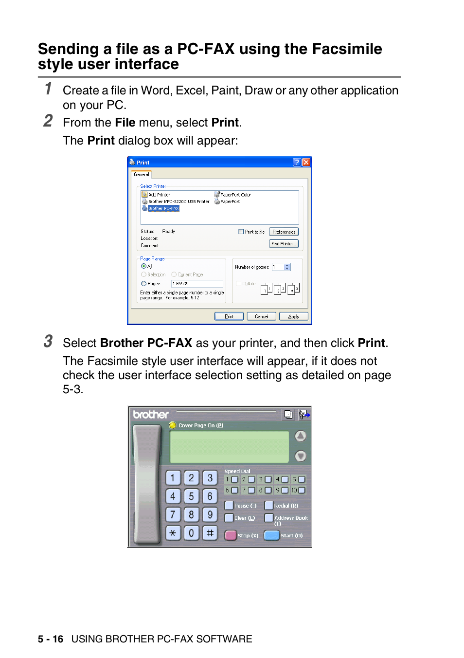 Sending a file as a pc-fax using the facsimile, Style user interface -16 | Brother MFC-3240C User Manual | Page 106 / 173