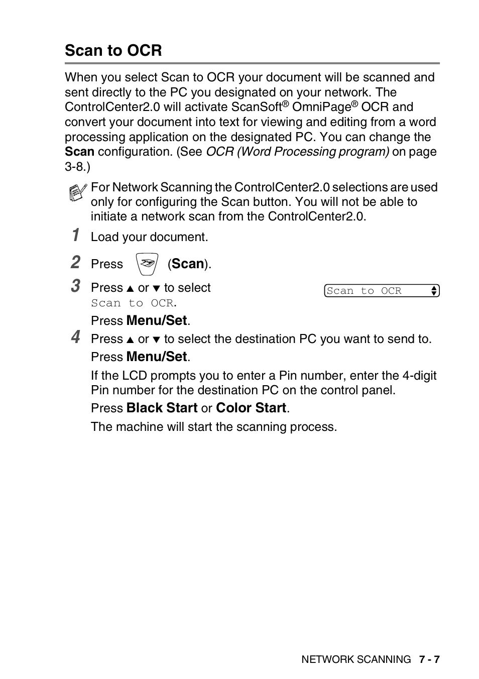 Scan to ocr, Scan to ocr -7 | Brother MFC-3240C User Manual | Page 121 / 173