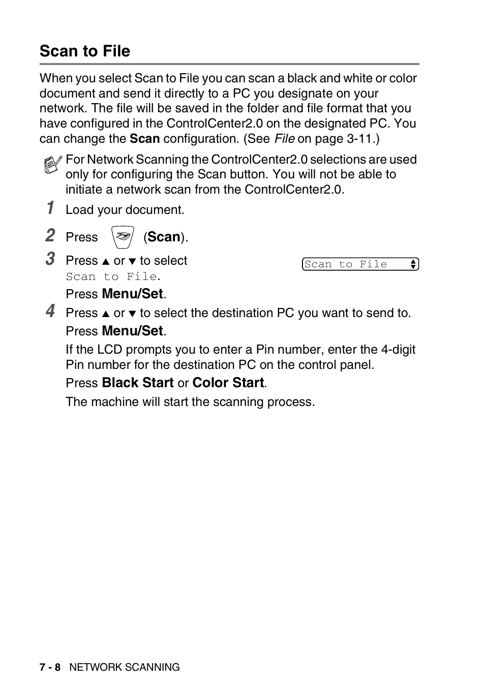 Scan to file, Scan to file -8 | Brother MFC-3240C User Manual | Page 122 / 173