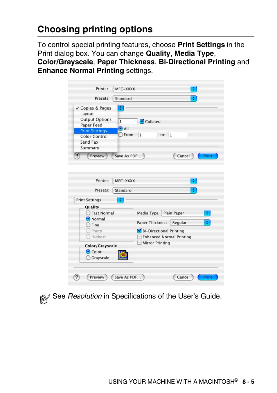 Choosing printing options, Choosing printing options -5 | Brother MFC-3240C User Manual | Page 127 / 173