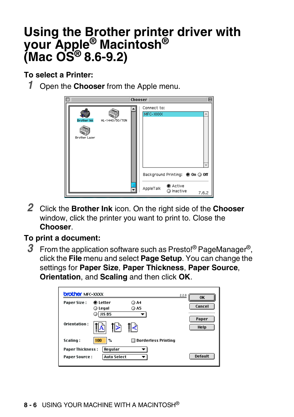 Using the brother printer driver with your apple, Macintosh, Mac os | Brother MFC-3240C User Manual | Page 128 / 173