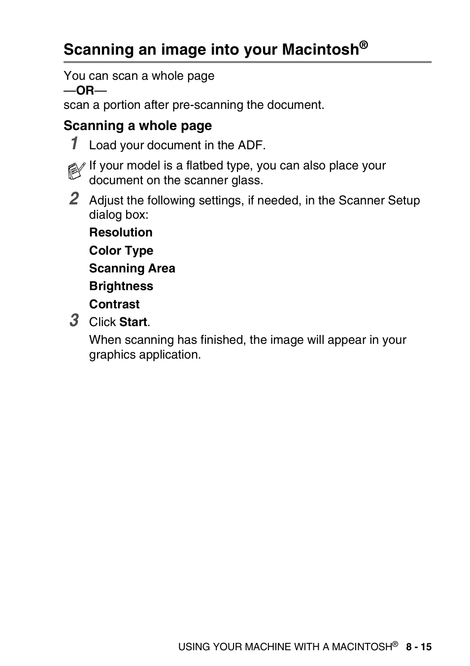 Scanning an image into your macintosh | Brother MFC-3240C User Manual | Page 137 / 173