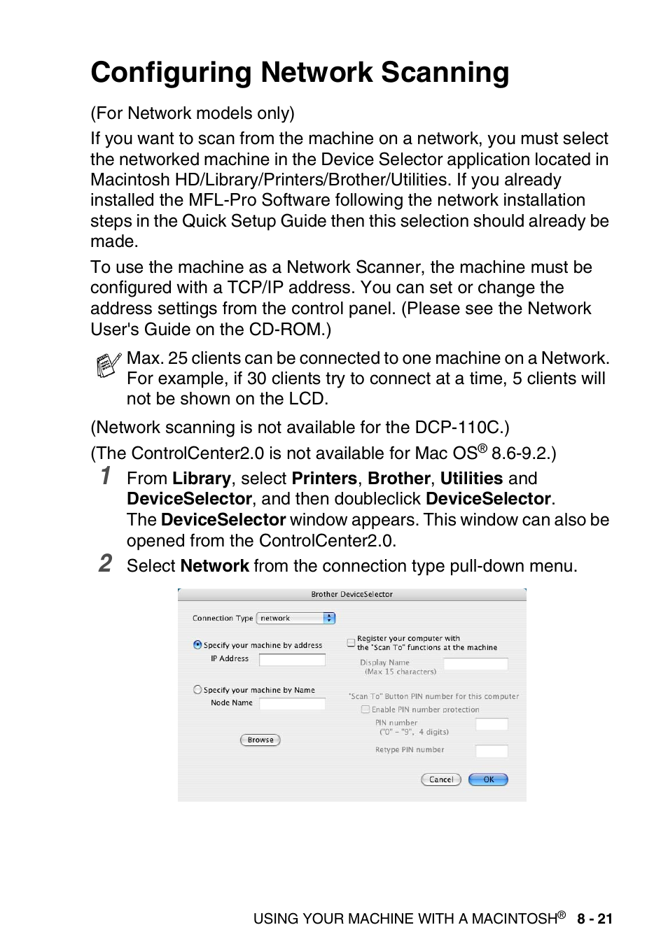 Configuring network scanning, Configuring network scanning -21 | Brother MFC-3240C User Manual | Page 143 / 173