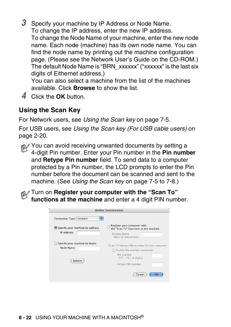 Using the scan key, Using the scan key -22 | Brother MFC-3240C User Manual | Page 144 / 173