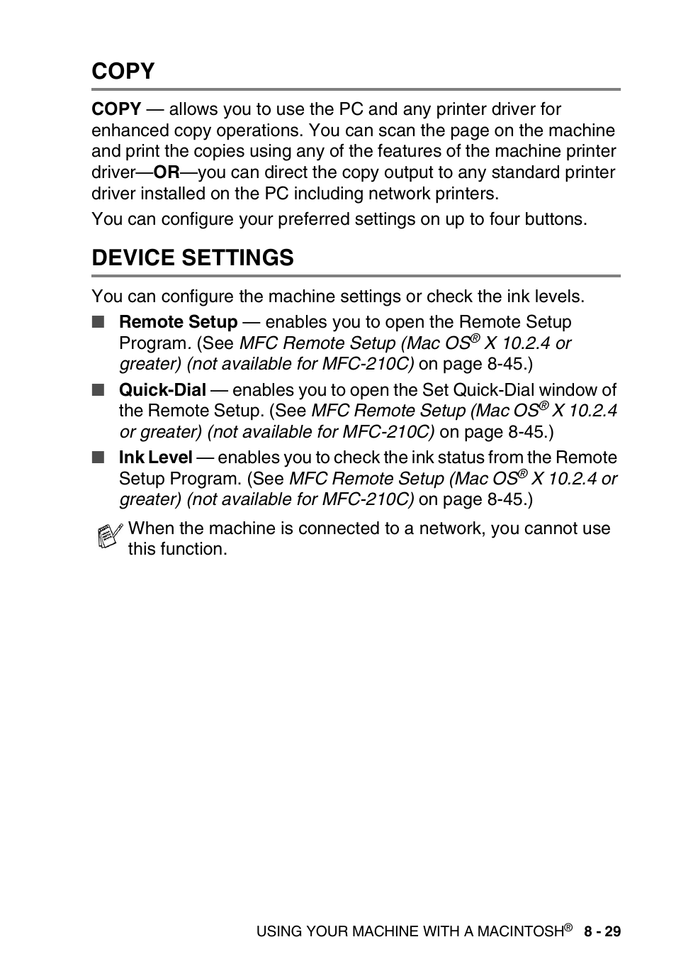 Copy, Device settings, Copy -29 device settings -29 | Brother MFC-3240C User Manual | Page 151 / 173