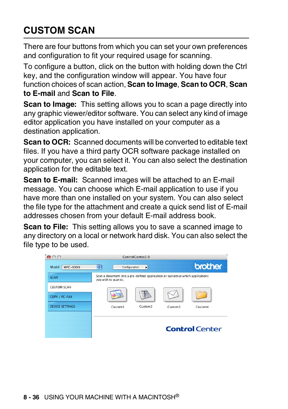 Custom scan, Custom scan -36 | Brother MFC-3240C User Manual | Page 158 / 173