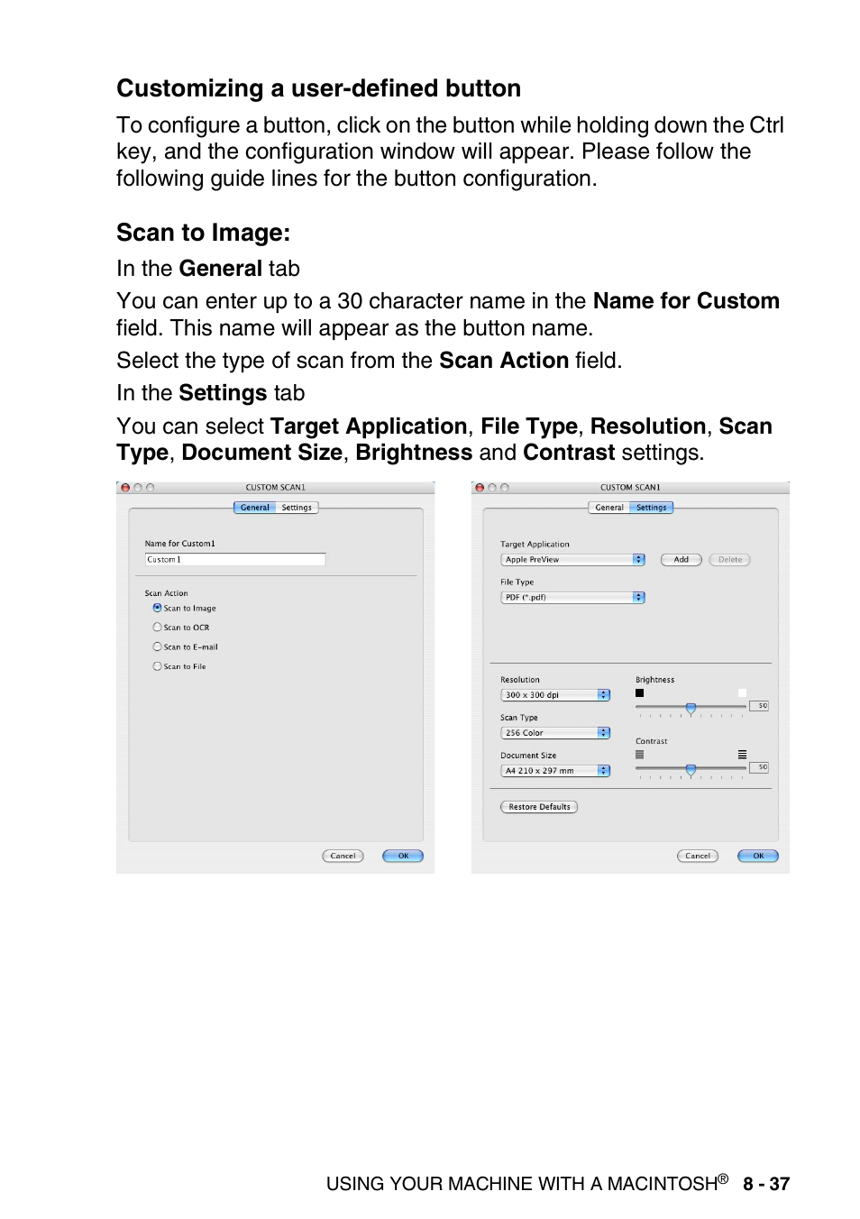 Customizing a user-defined button, Scan to image | Brother MFC-3240C User Manual | Page 159 / 173