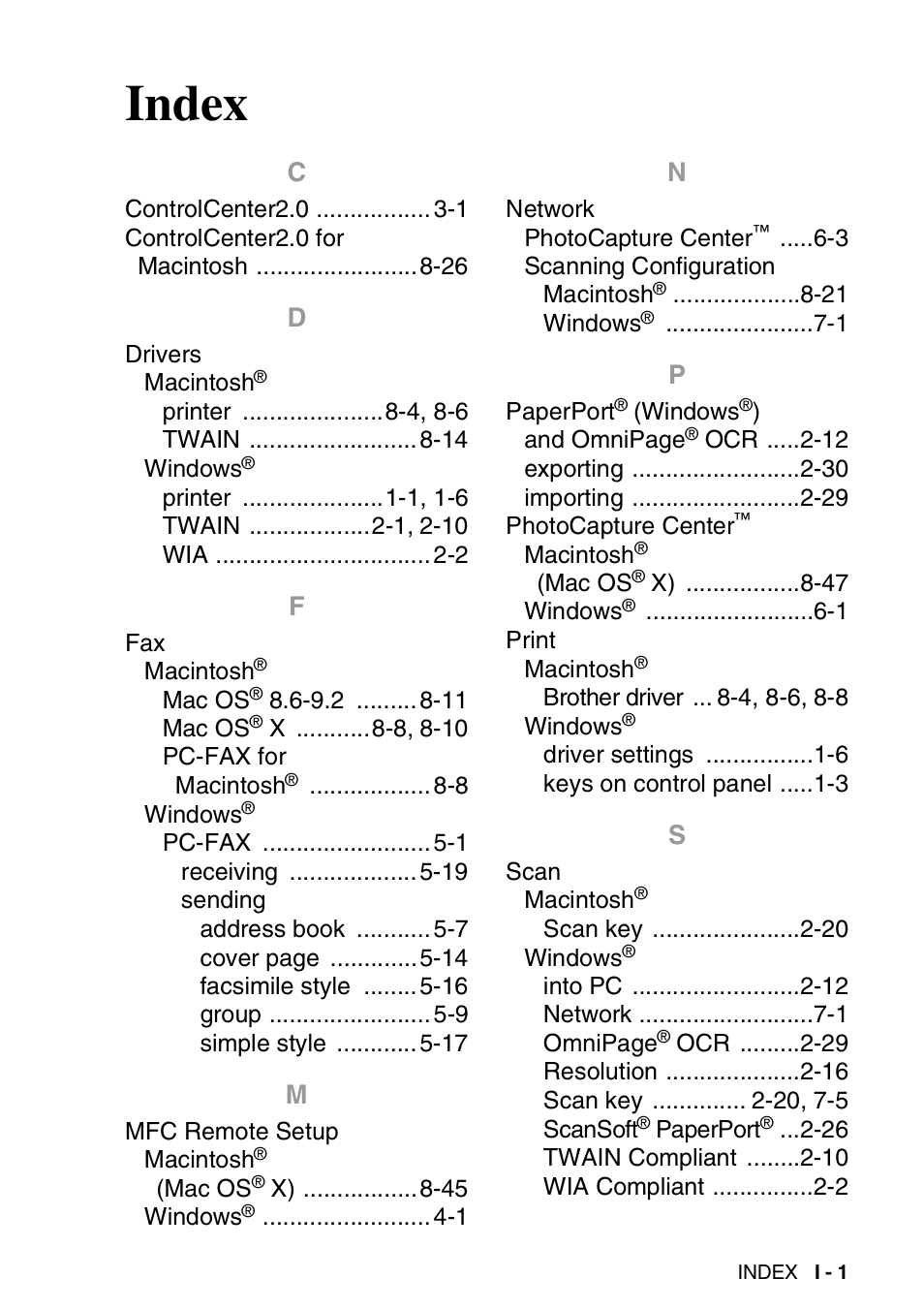 Index | Brother MFC-3240C User Manual | Page 171 / 173