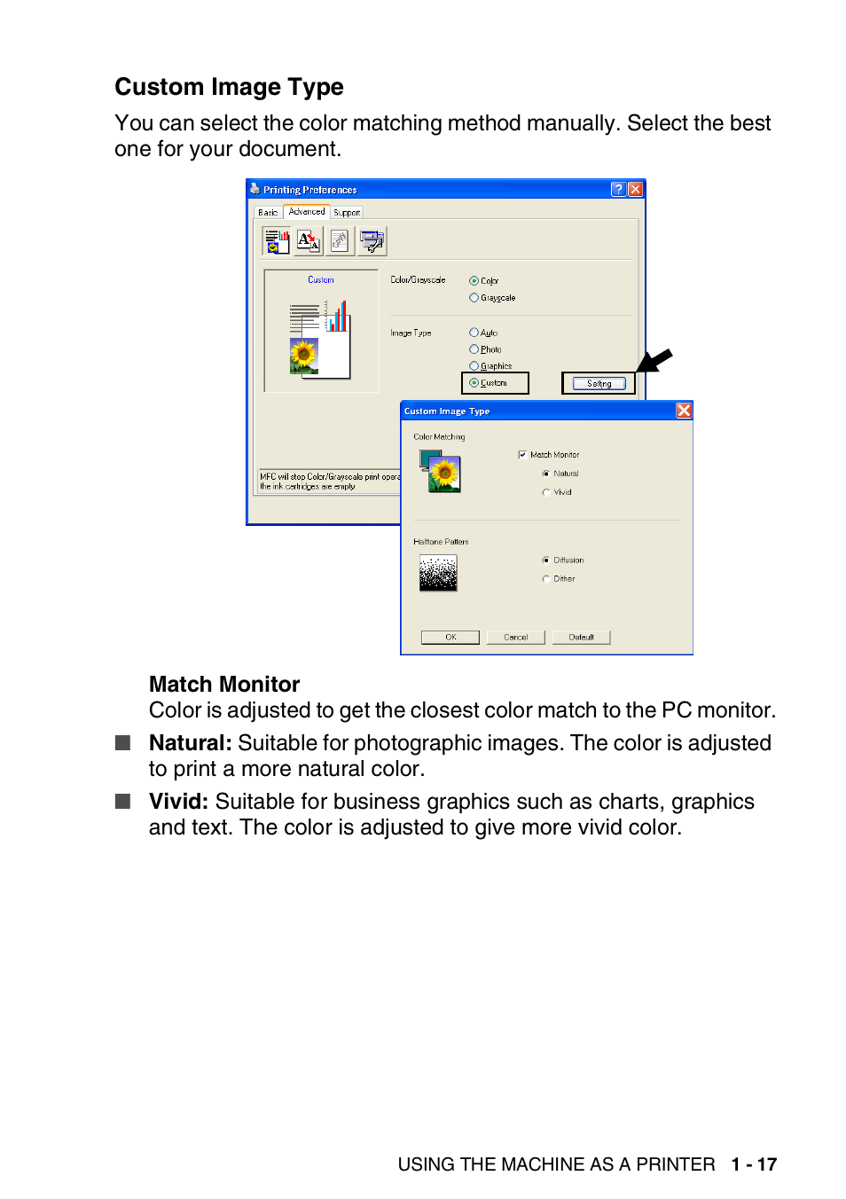 Custom image type, Custom image type -17 | Brother MFC-3240C User Manual | Page 25 / 173