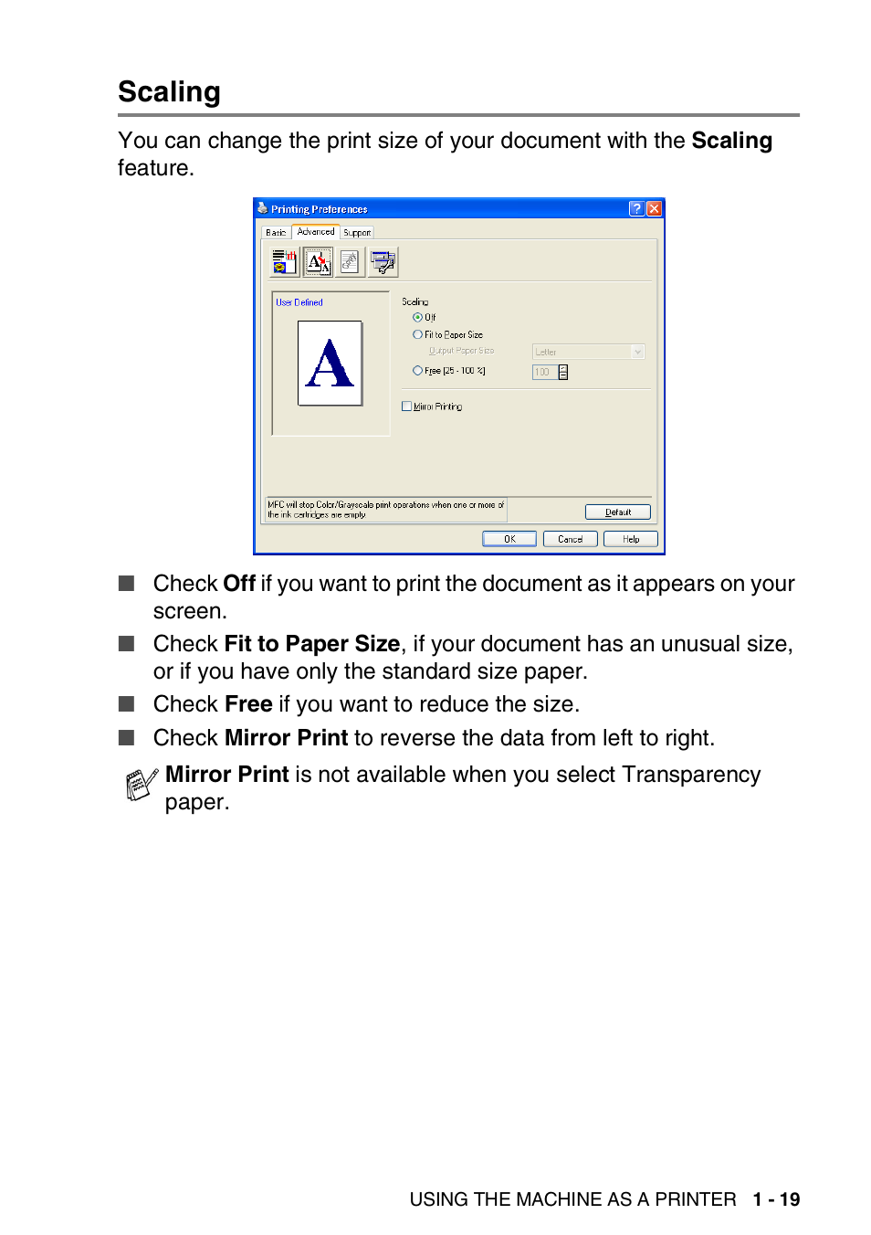 Scaling, Scaling -19 | Brother MFC-3240C User Manual | Page 27 / 173