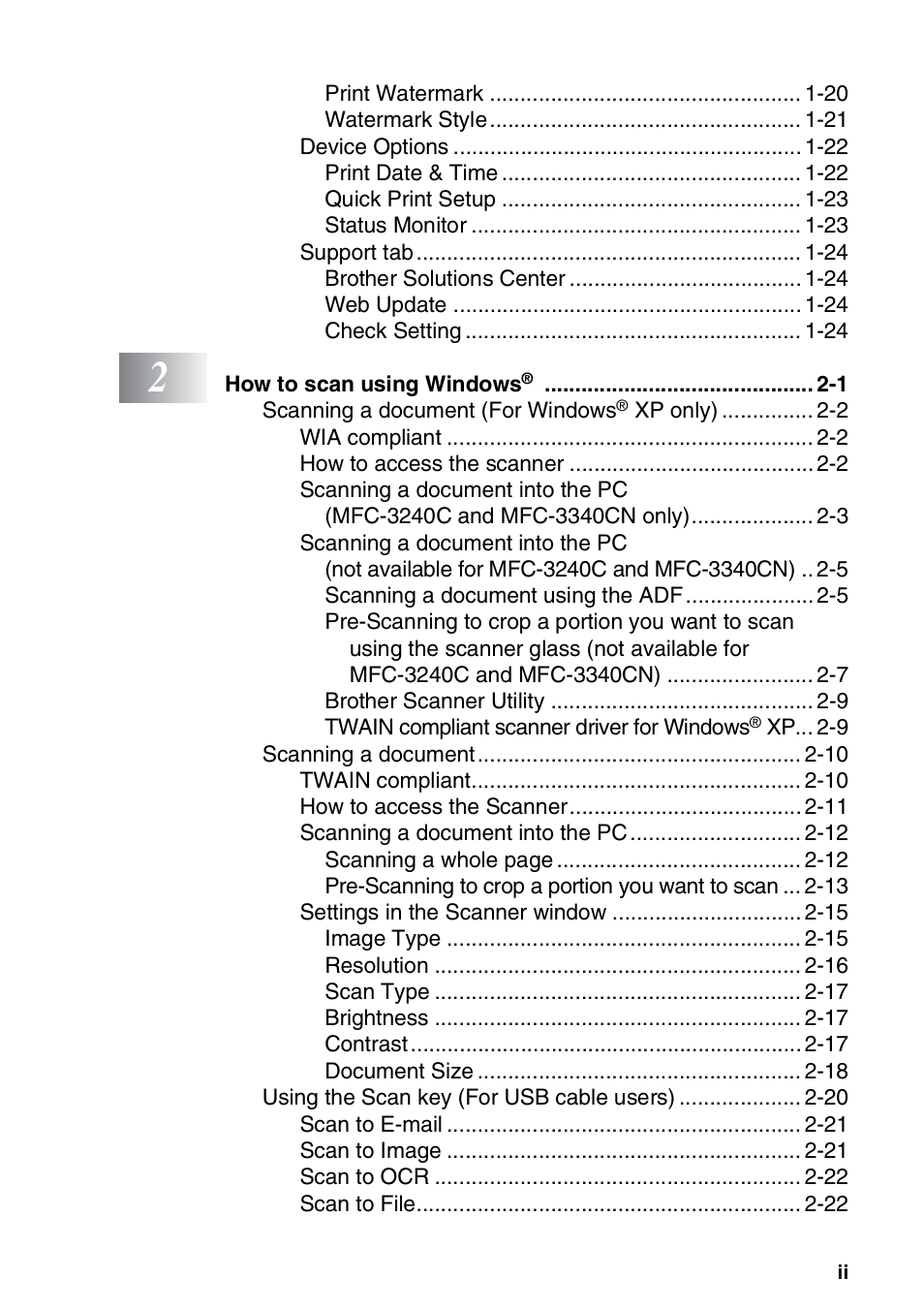 Brother MFC-3240C User Manual | Page 3 / 173