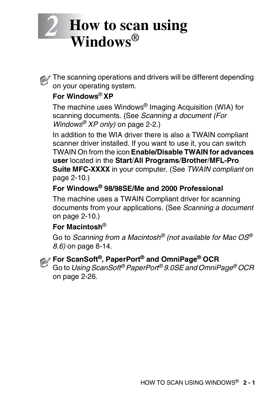 2 how to scan using windows, How to scan using windows | Brother MFC-3240C User Manual | Page 33 / 173