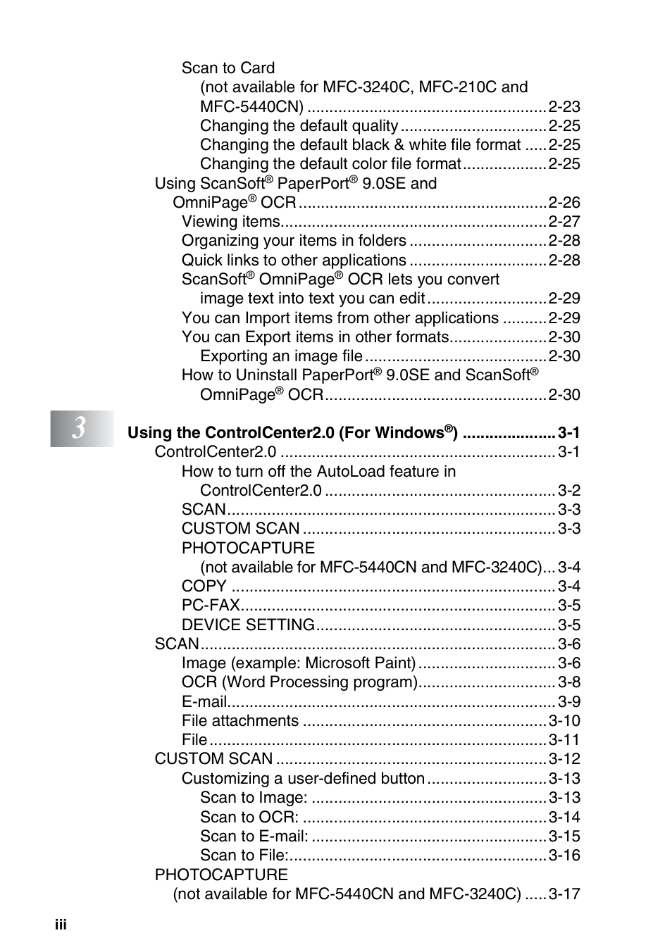 Brother MFC-3240C User Manual | Page 4 / 173