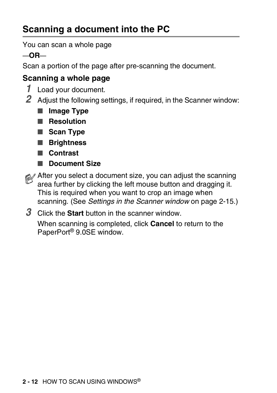 Scanning a document into the pc, Scanning a document into the pc -12 | Brother MFC-3240C User Manual | Page 44 / 173