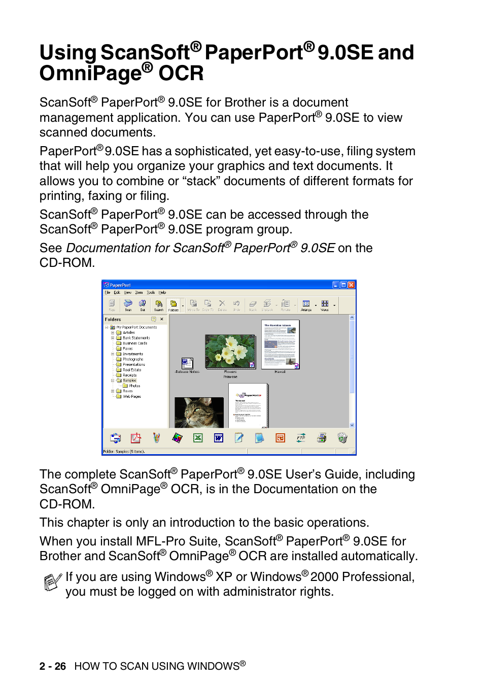 Using scansoft, Paperport, 0se and | Ocr -26, 0se and omnipage | Brother MFC-3240C User Manual | Page 58 / 173