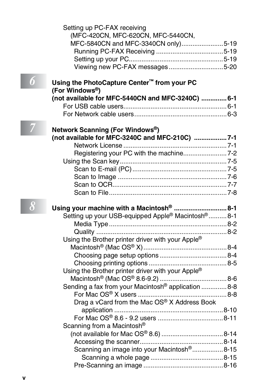 Brother MFC-3240C User Manual | Page 6 / 173