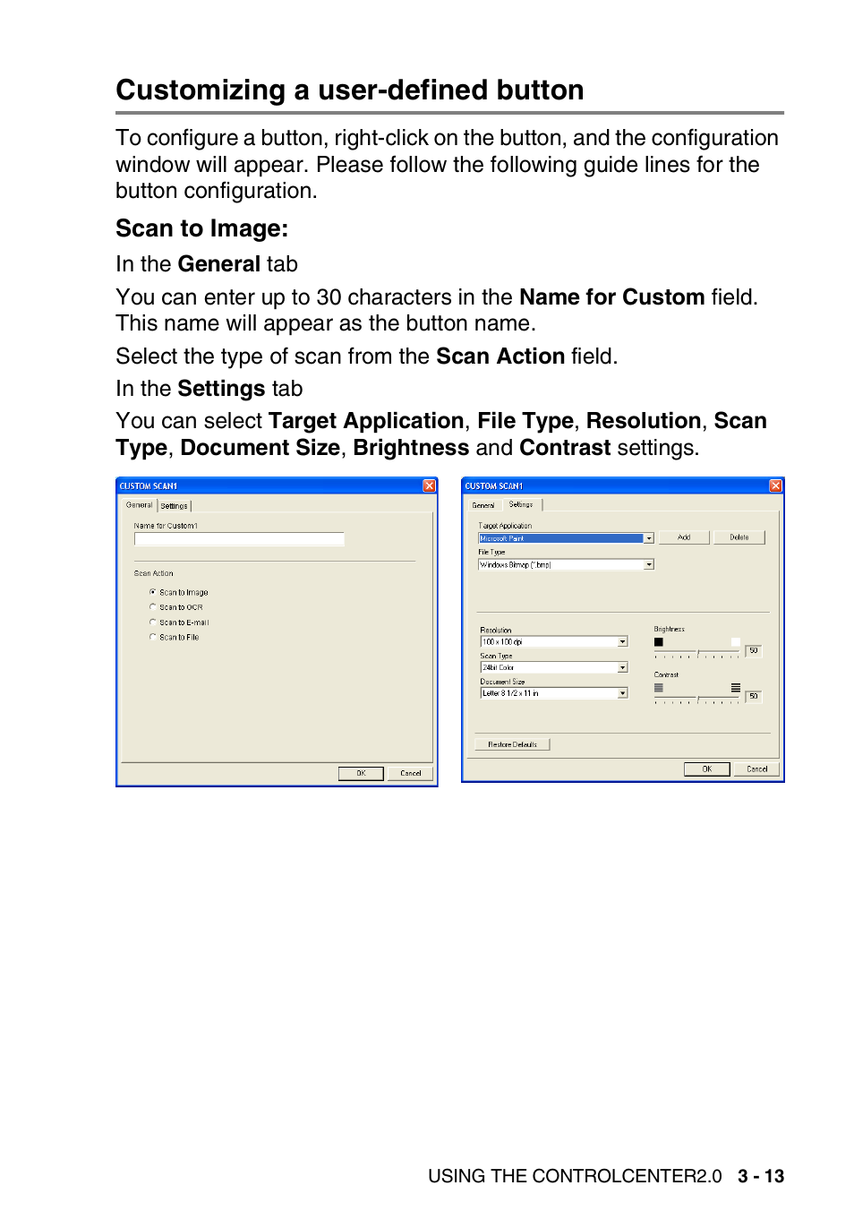 Customizing a user-defined button, Scan to image, Customizing a user-defined button -13 | Scan to image: -13 | Brother MFC-3240C User Manual | Page 75 / 173