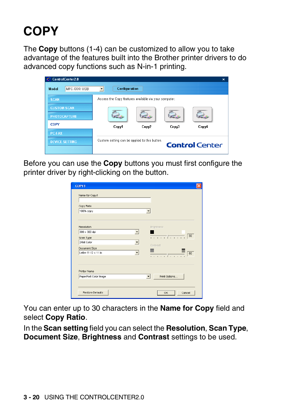 Copy, Copy -20 | Brother MFC-3240C User Manual | Page 82 / 173