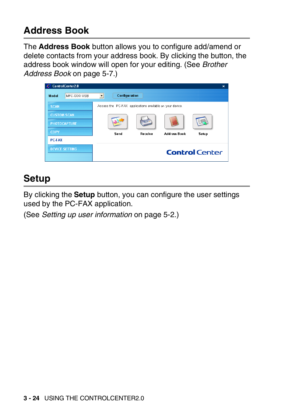 Address book, Setup, Address book -24 setup -24 | Brother MFC-3240C User Manual | Page 86 / 173