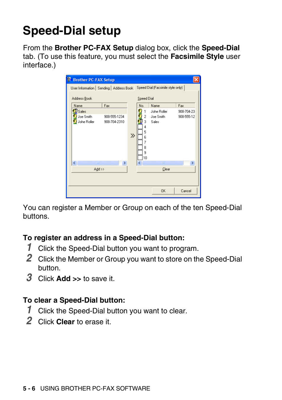 Speed-dial setup, Speed-dial setup -6 | Brother MFC-3240C User Manual | Page 96 / 173