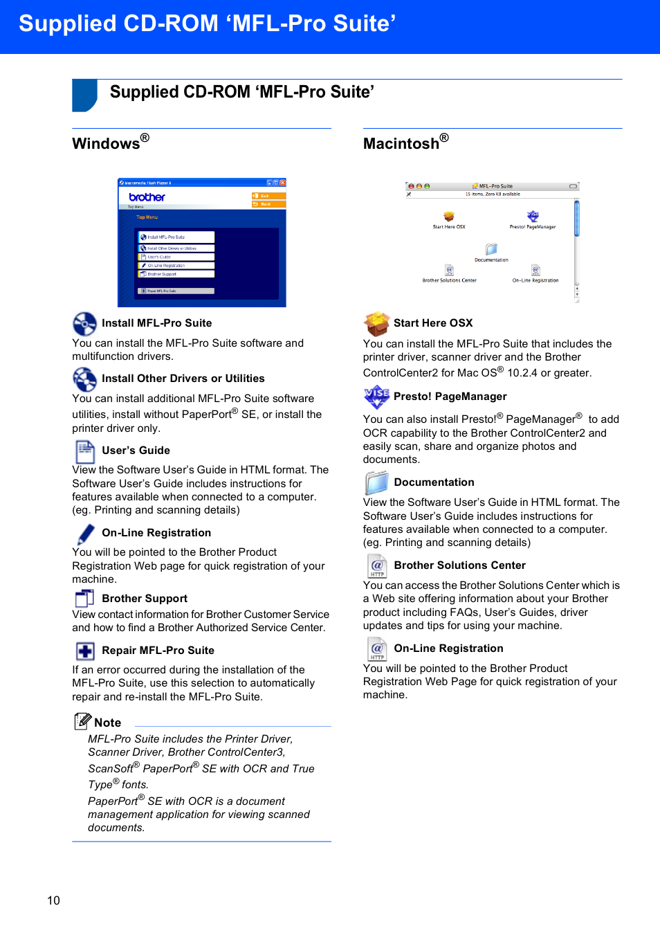 Step2 installing the driver & software, Supplied cd-rom ‘mfl-pro suite, Windows | Macintosh | Brother DCP-130C User Manual | Page 12 / 22