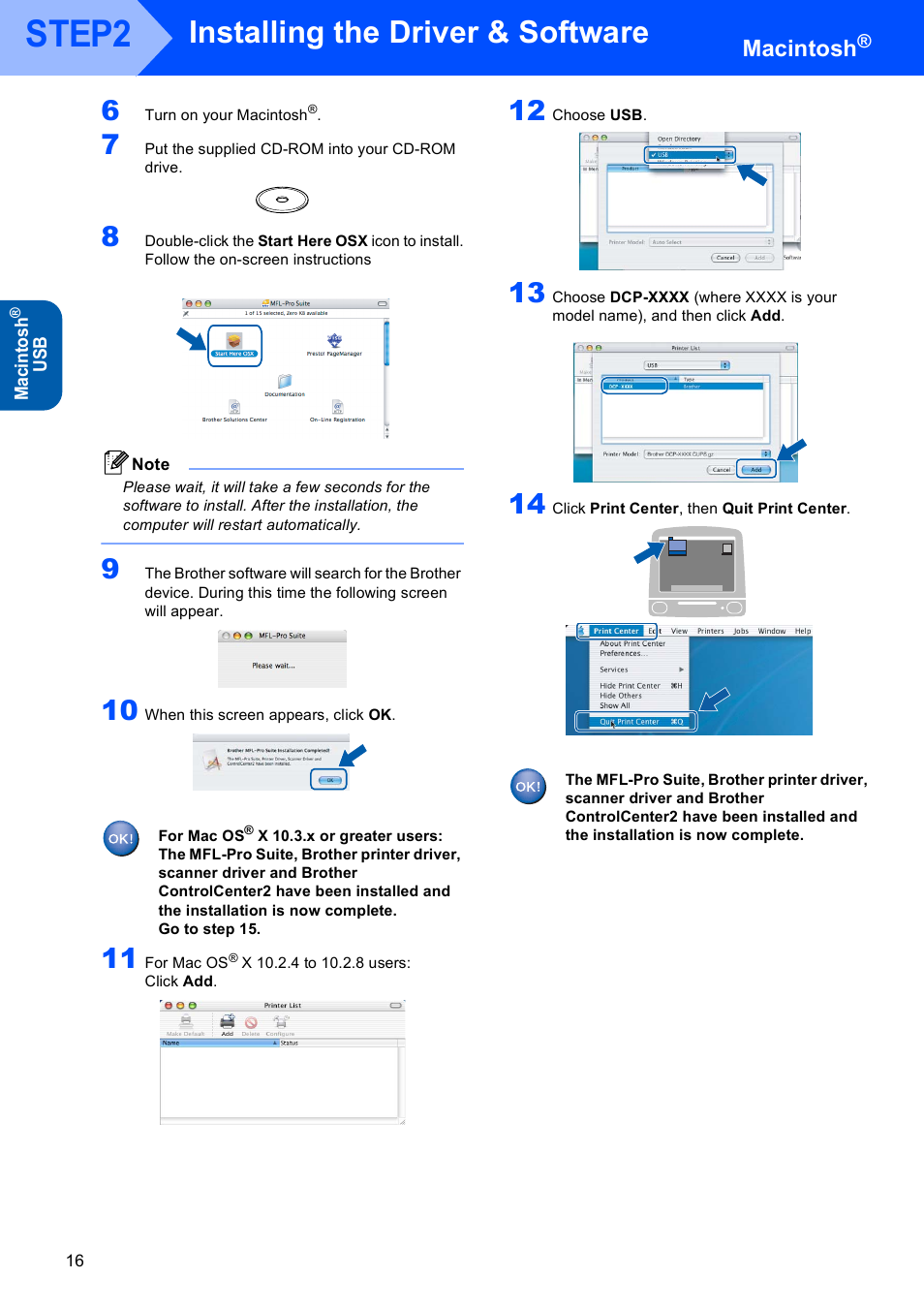 Step2, Installing the driver & software, Macintosh | Brother DCP-130C User Manual | Page 18 / 22