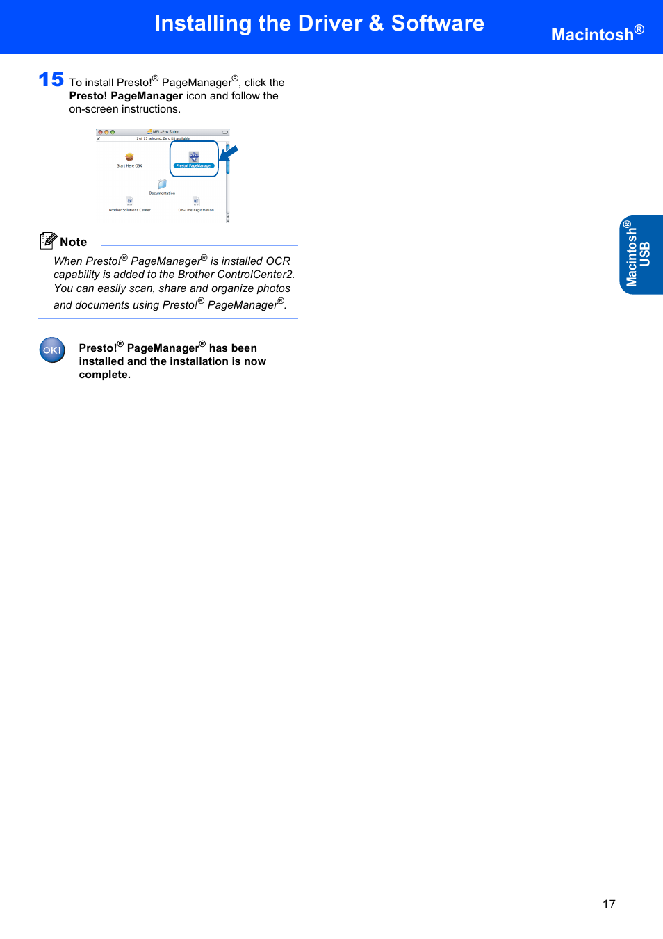Installing the driver & software, Macintosh, Maci nt o sh | Us b | Brother DCP-130C User Manual | Page 19 / 22