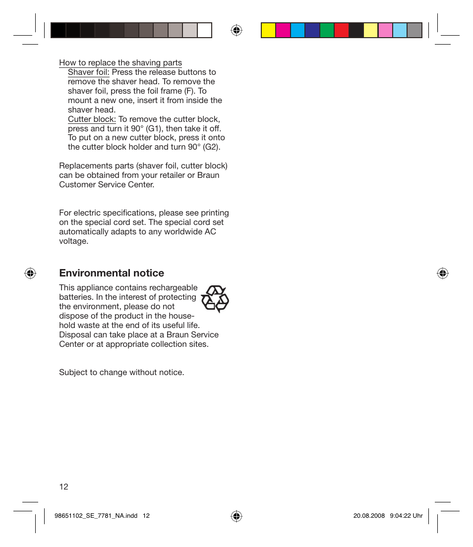 Environmental notice | Braun 7281 Silk-épil Xpressive User Manual | Page 12 / 30