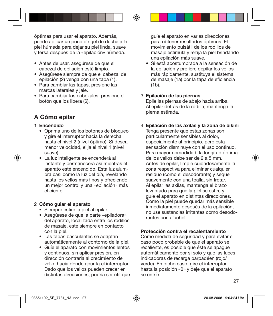 A cómo epilar | Braun 7281 Silk-épil Xpressive User Manual | Page 27 / 30